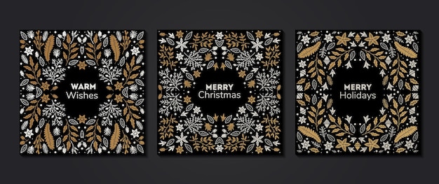Vector set van luxe bloemen patronen uitnodigingen kaarten banners Vrolijk kerstfeest