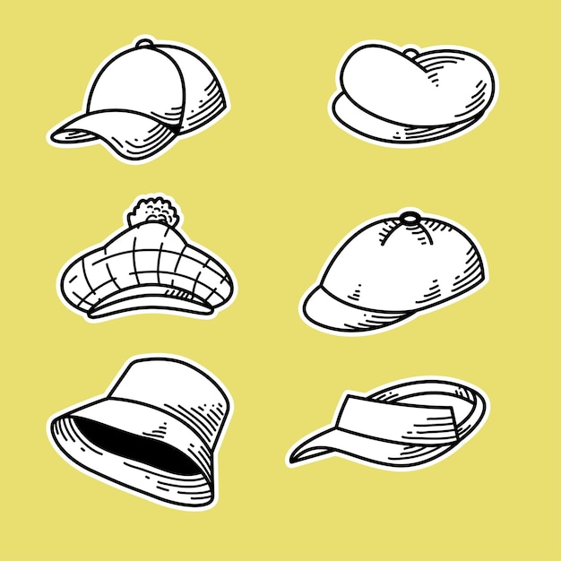 Vector vector set van man en vrouw golfer elegante hoeden met doodle stijl