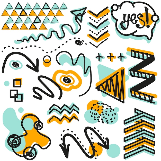 Vector vector set van met de hand getekende elementen in doodle stijl abstract vormen en figuren