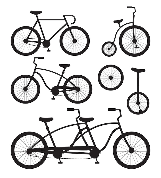 Vector set van platte fiets silhouet