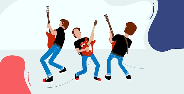 Vector vector set van platte mannen die gitaar spelen met verschillende stijlen