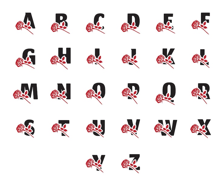Vector vector set van romantische naam monogrammen met roze bloem geïsoleerd op een witte achtergrond