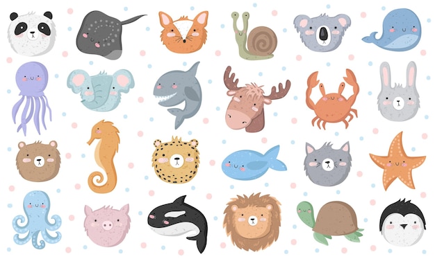 Vector set van schattige poster met grappige zeedieren en tekst Postcard