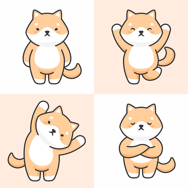 Vector set van schattige shiba inu hond tekens