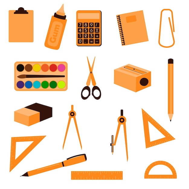 Vector Set van school- en kantoorbenodigdheden Stationery-artikelen voor banners, posters, sociale media Onderwijs