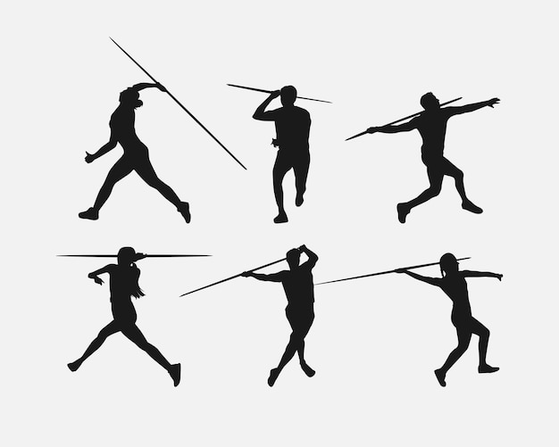 Vector set van silhouetten van speer speer gooien sport atletiek geïsoleerd op witte achtergrond