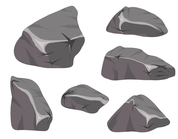 Vector Set van stenen en bergen geïsoleerd op een witte achtergrond. Magische stenen in 2D-stijl voor game