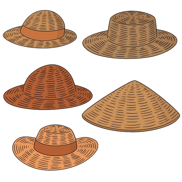 vector set van strooien hoed
