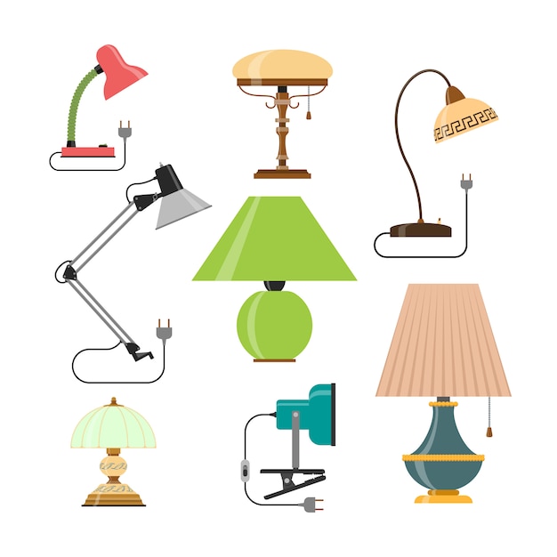 Vector vector set van thuis lampen. huislamp en tafellampen.