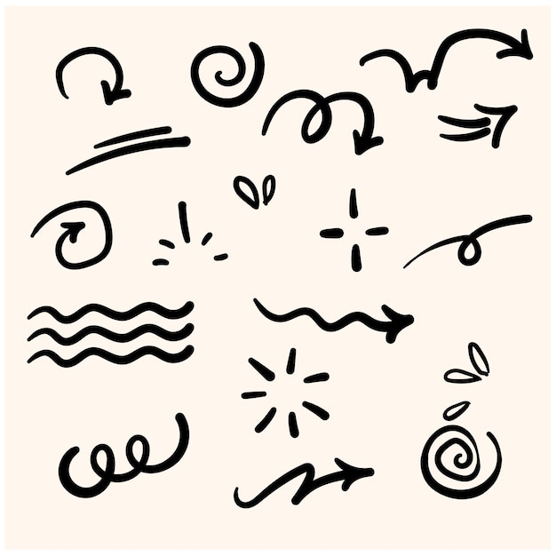 Vector set van verschillende doodles hand getrokken elementen geïsoleerd op een witte achtergrond