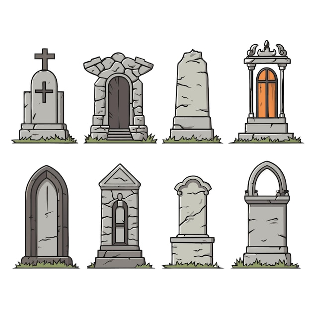 vector set van verschillende grafstenen Stone marmeren grafstenen Memory of the dead vector illustratie op witte achtergrond