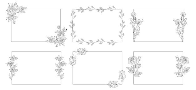 Vector Set van vintage frames met bloemen