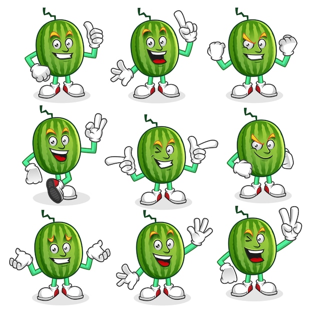 Vector set van watermeloen mascotte