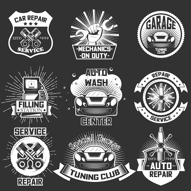 Vector set vintage auto service etiketten badges