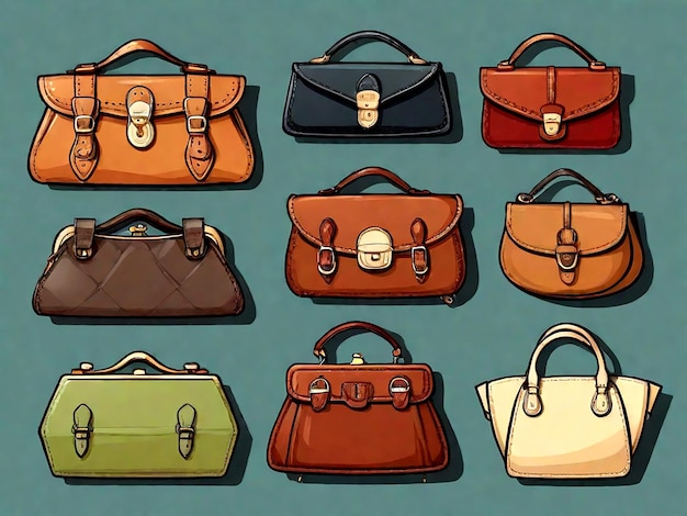 Premium Vector | Vector set of vintage hand bags cartoon style isolated ...