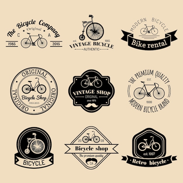 Set vettoriale del logo della bicicletta hipster vintage collezione di badge o emblemi per biciclette moderne