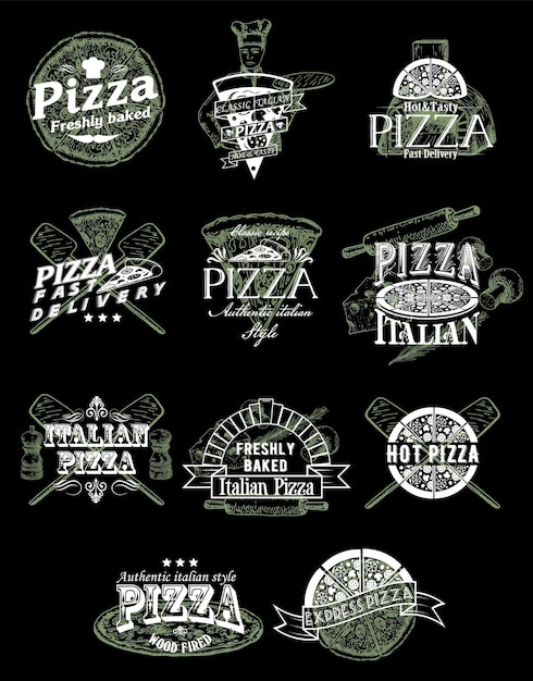 Vector set vintage pizza emblemen logo's badges en labels