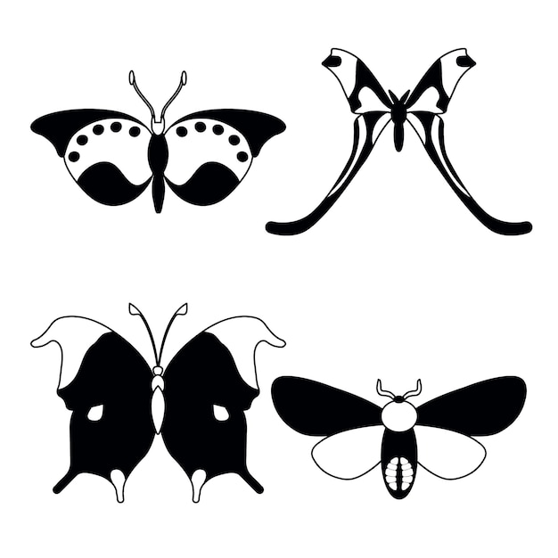 Vector set vlinders op een witte achtergrond tekening decoratieve insecten silhouetten hand loting vector