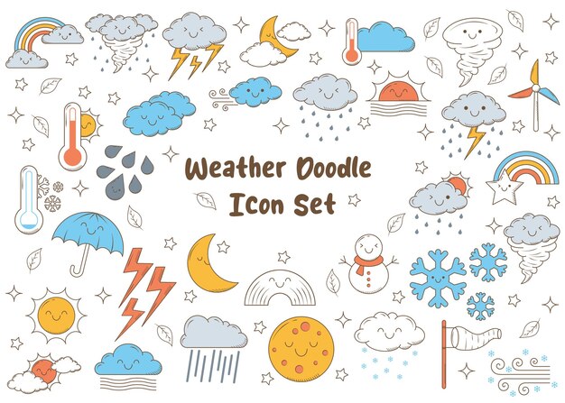 Vector vector set of weather doodle colorful icon