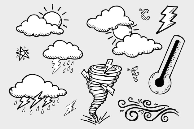 Vector set of weather doodle elements for design purposes