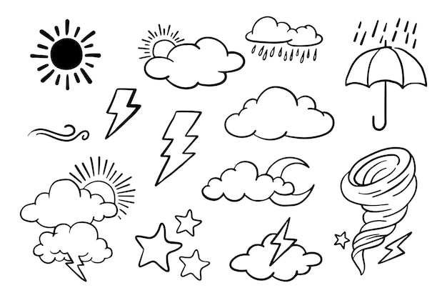 Vector set of weather doodle elements for design purposes