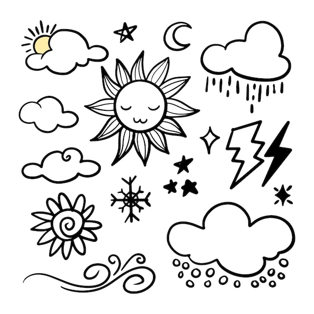 Vector set of weather doodle elements for design purposes