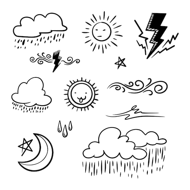 Vector set of weather doodle elements for design purposes