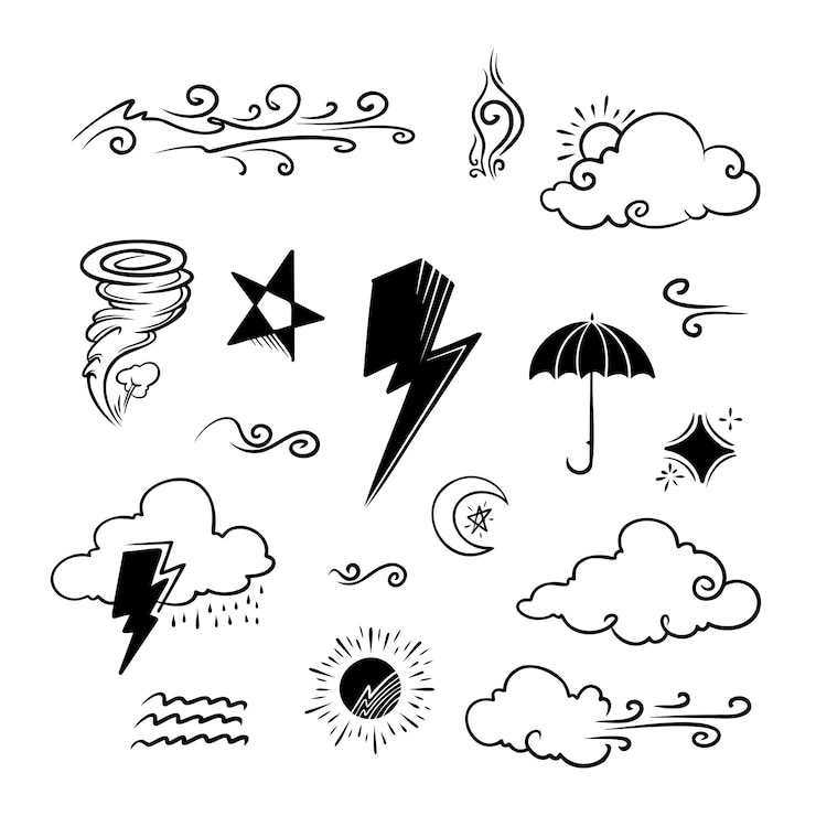 Vector vector set of weather doodle elements for design purposes