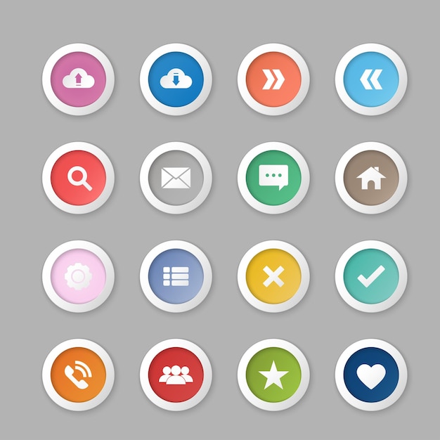 Vector set web iconkleurrijke ronde knop