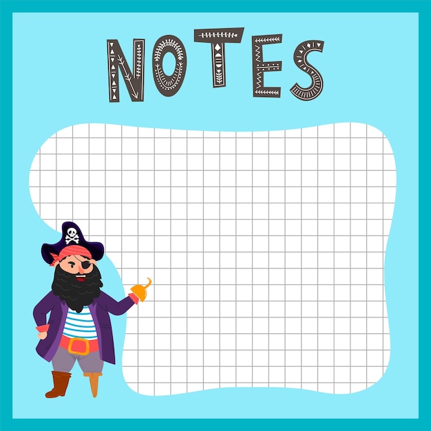 Vector set of weekly planner to do list note background with doodle pirate print School planner with doodle sketch A map with a handdrawn sketch of parrot and pirate items Pirate in a hat