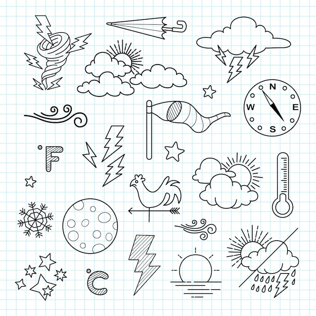 Vector set weer doodle elementen voor ontwerpdoeleinden