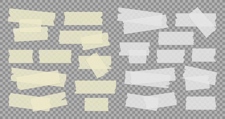 Vector vector set of white and yellow transparent adhesive tape duct tape strip torn pieces of masking tape