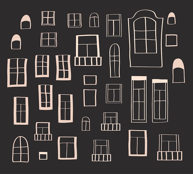 Vector set of windows Collection of hand drawn windows Vector illustration