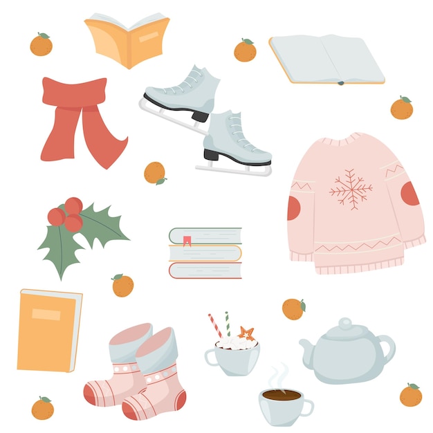 Vector set with cozy winter elements