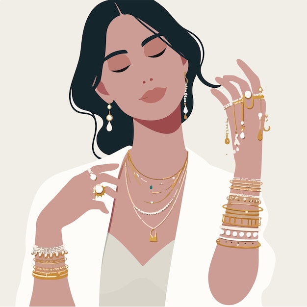 Vector vector set of women with jewelry in flat design style