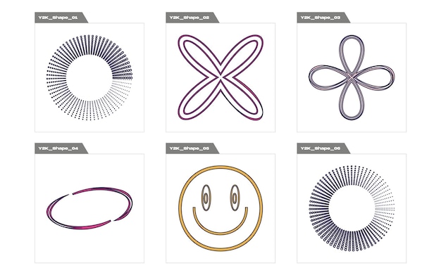 Set vettoriale di y2k grande raccolta di simboli geometrici grafici astratti icone minimaliste piatte