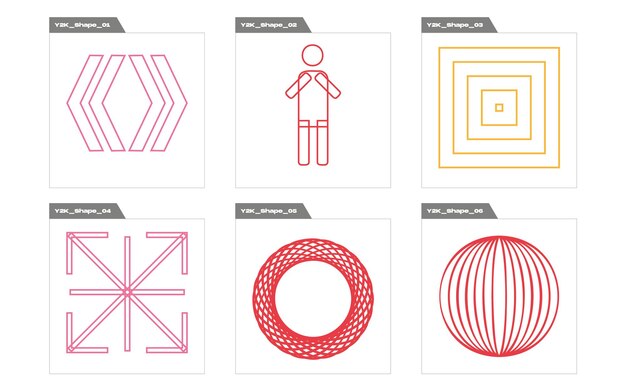 Vector set of Y2K Big collection of abstract graphic geometric symbols Modern abstract forms