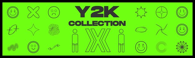 Y2k スタイルの抽象的なグラフィック幾何学的シンボル オブジェクトの Y2K 大きなコレクションのベクトルを設定