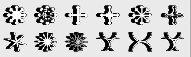 Y2K 미니멀리스트 기하학적 요소 추상 바우하우스 형태의 벡터 세트