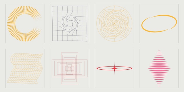 Vector set of Y2K Rave psychedelic retro futuristic set Objects in y2k style