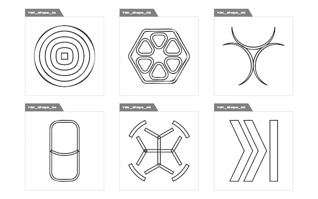 Vector set of Y2K Rave psychedelic retro futuristic set Templates for notes posters