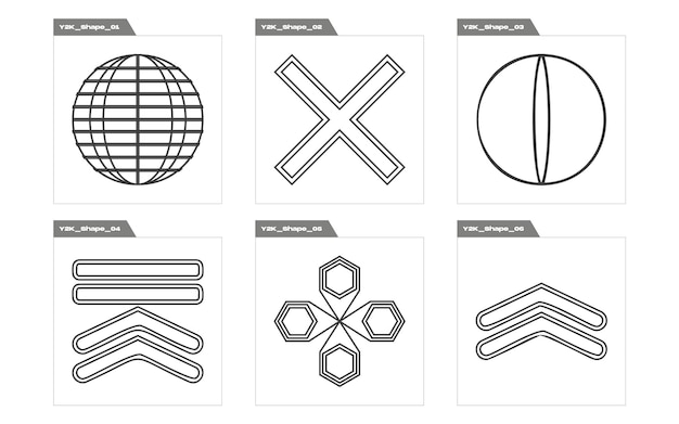 Vector set of Y2K Retro futuristic graphic ornaments Flat minimalist icons