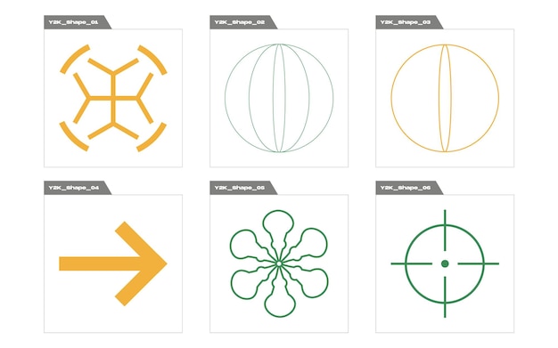 Vector set of Y2K Retro futuristic graphic ornaments Modern abstract forms