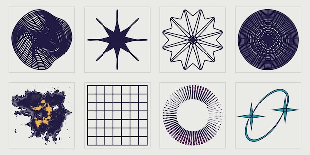 Векторный набор ретро-футуристических графических украшений Y2K Современные абстрактные формы