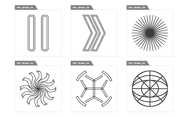 Vector set of Y2K Retro futuristic graphic ornaments For modern Tshirts designed