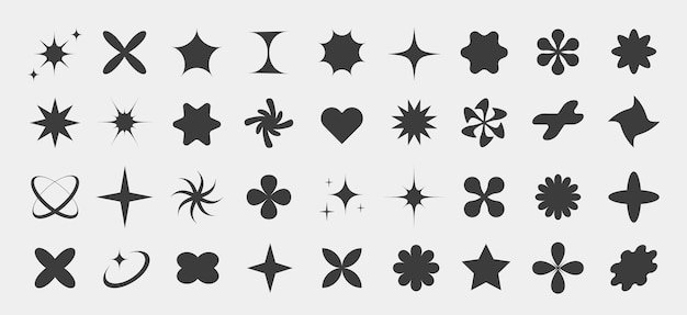 Vector set Y2k symbols Retro elements and icons star trendy graphic shapes figures for posters