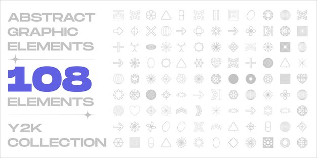 Vector set of Y2K Trendy geometric design elements Objects in y2k style