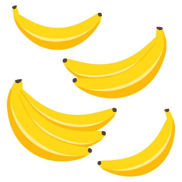 Vector set of yellow bananas on white background