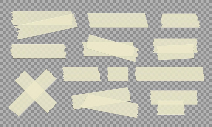 Vector vector set of yellow transparent adhesive tape duct tape strip torn pieces of masking tapebackground