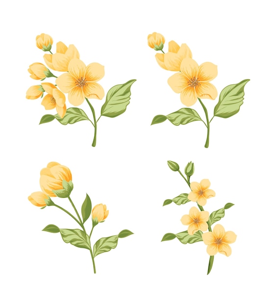 黄色い春の花のベクトルセット図